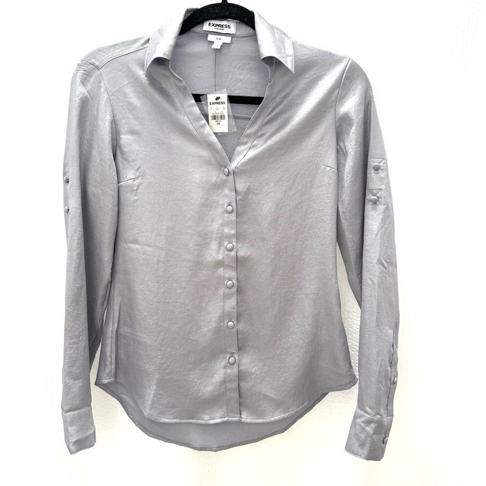 Express Slim Fit Silver Portofino Shirt Size XXS